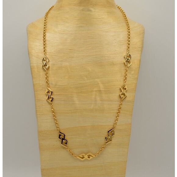 Givenchy Vintage Necklace Logo Linked GG Chain Gold Station 30" Signed NOS Bin2C - Picture 8 of 12